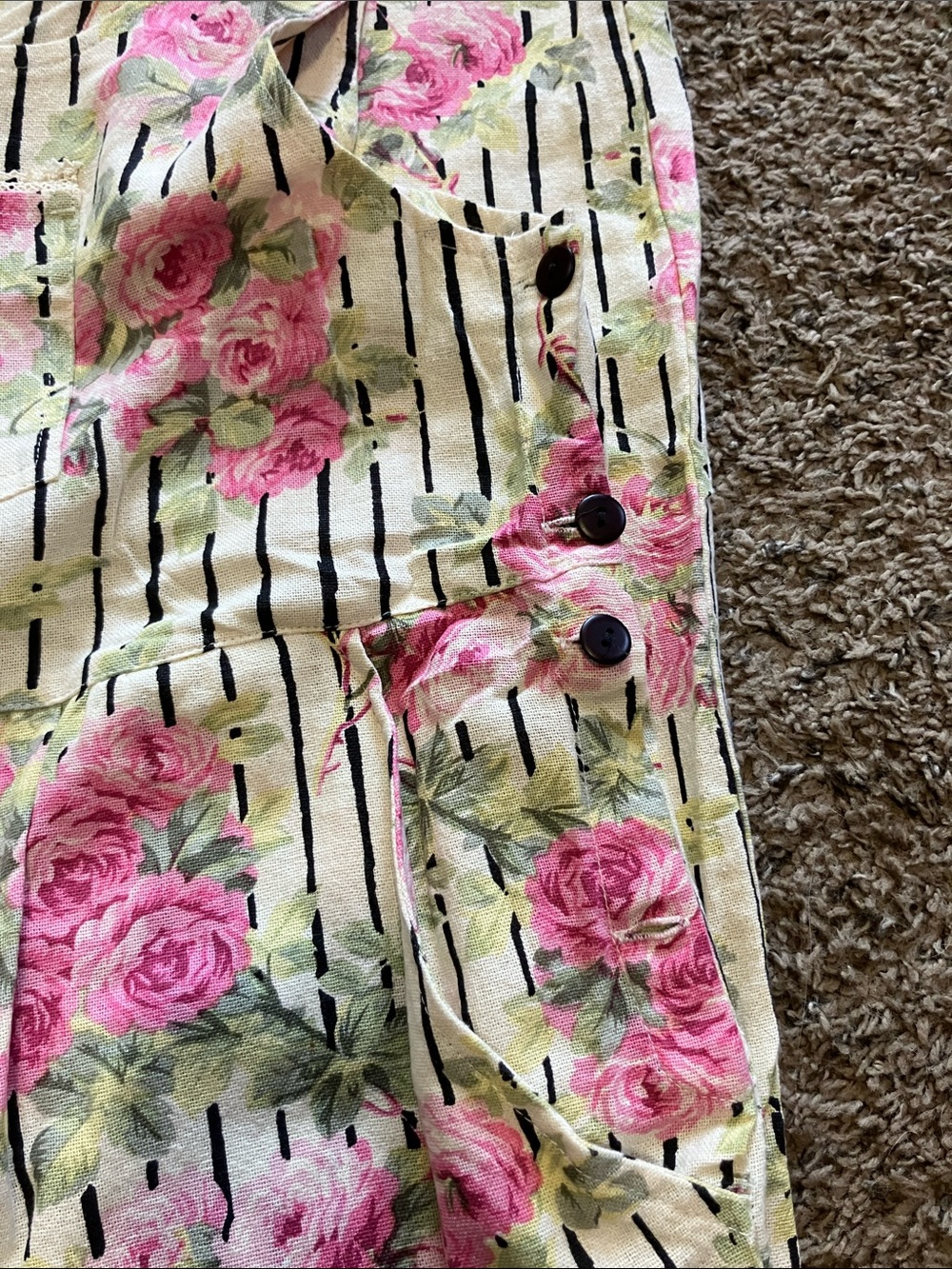 April Cornell Cream Striped overalls Pink Floral Print - Picture 4 of 14